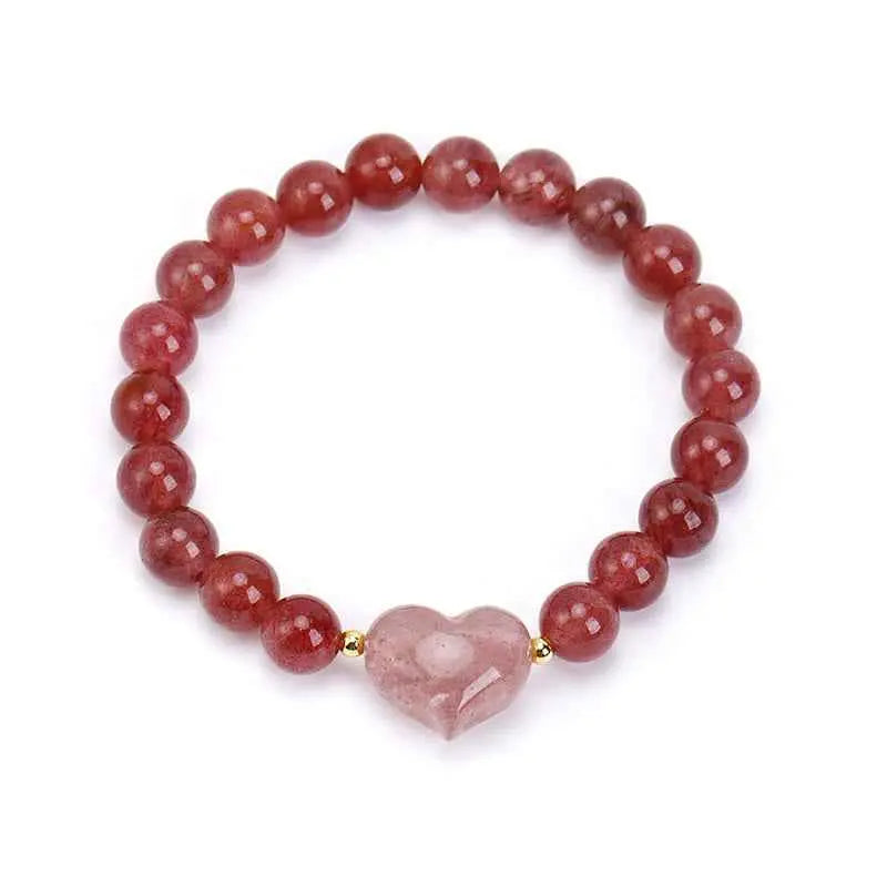 Fortune Jewel Natural Amethyst Green Aventurine Tiger Eye Strawberry Quartz Love Heart Spiritual Bracelet