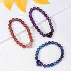 Fortune Jewel Natural Amethyst Green Aventurine Tiger Eye Strawberry Quartz Love Heart Spiritual Bracelet