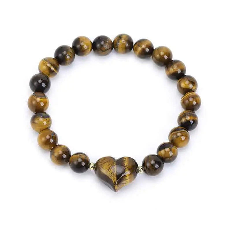 Fortune Jewel Natural Amethyst Green Aventurine Tiger Eye Strawberry Quartz Love Heart Spiritual Bracelet