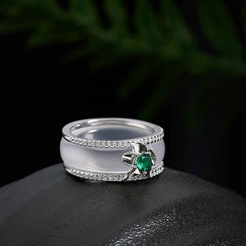 Buddha Stones Chalcedony Gourd Flower Harmony Ring