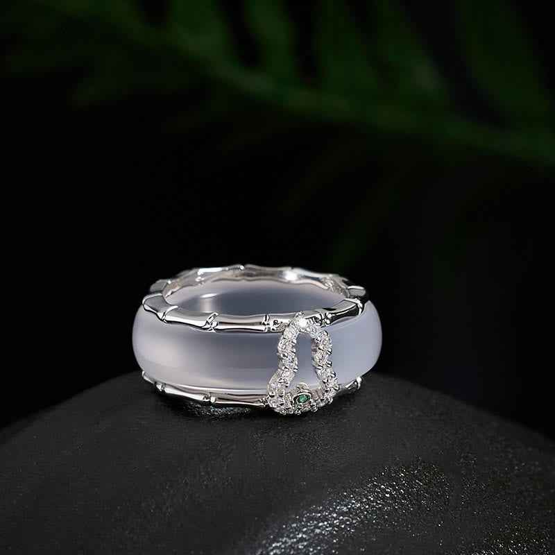 Buddha Stones Chalcedony Gourd Flower Harmony Ring