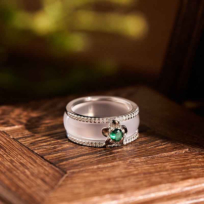 Buddha Stones Chalcedony Gourd Flower Harmony Ring