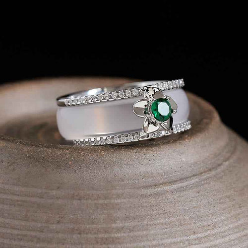 Buddha Stones Chalcedony Gourd Flower Harmony Ring