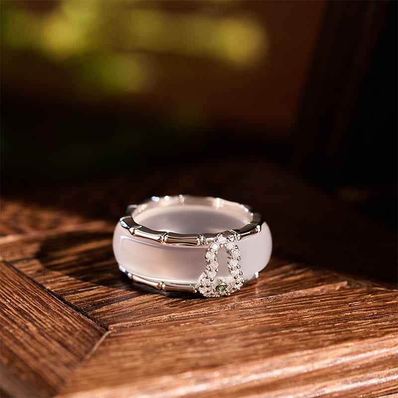 Buddha Stones Chalcedony Gourd Flower Harmony Ring