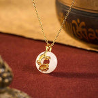 Fortune Jewel 925 Sterling Silver Peony Peace Buckle Hetian White Jade Blessing Necklace Pendant