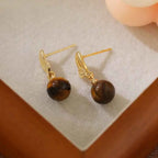 Fortune Jewel Tiger Eye Leaves Design Copper Protection Earrings