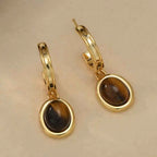 Fortune Jewel Tiger Eye Retro Round Copper Protection Stud Earrings
