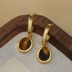 Fortune Jewel Tiger Eye Retro Round Copper Protection Stud Earrings