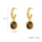 Fortune Jewel Tiger Eye Retro Round Copper Protection Stud Earrings