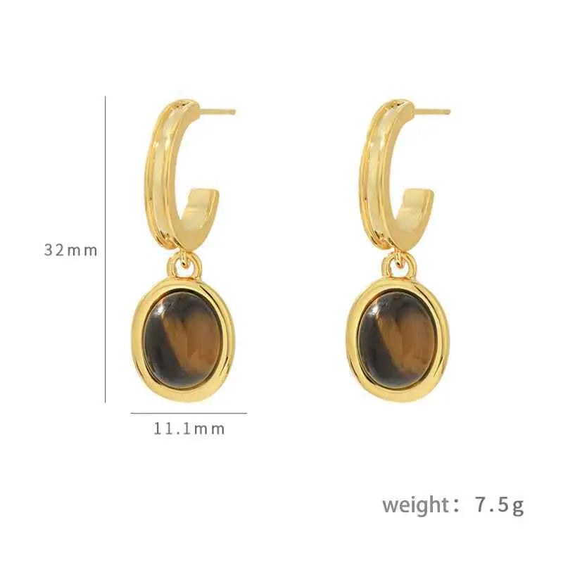 Fortune Jewel Tiger Eye Retro Round Copper Protection Stud Earrings