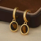 Fortune Jewel Tiger Eye Retro Round Copper Protection Stud Earrings