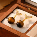 Fortune Jewel Tiger Eye Round Bead Fish Tail Irregular Design Protection Earrings