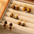 Fortune Jewel Tiger Eye Round Bead Fish Tail Irregular Design Protection Earrings