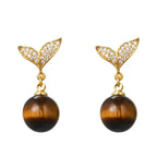 Fortune Jewel Tiger Eye Round Bead Fish Tail Irregular Design Protection Earrings