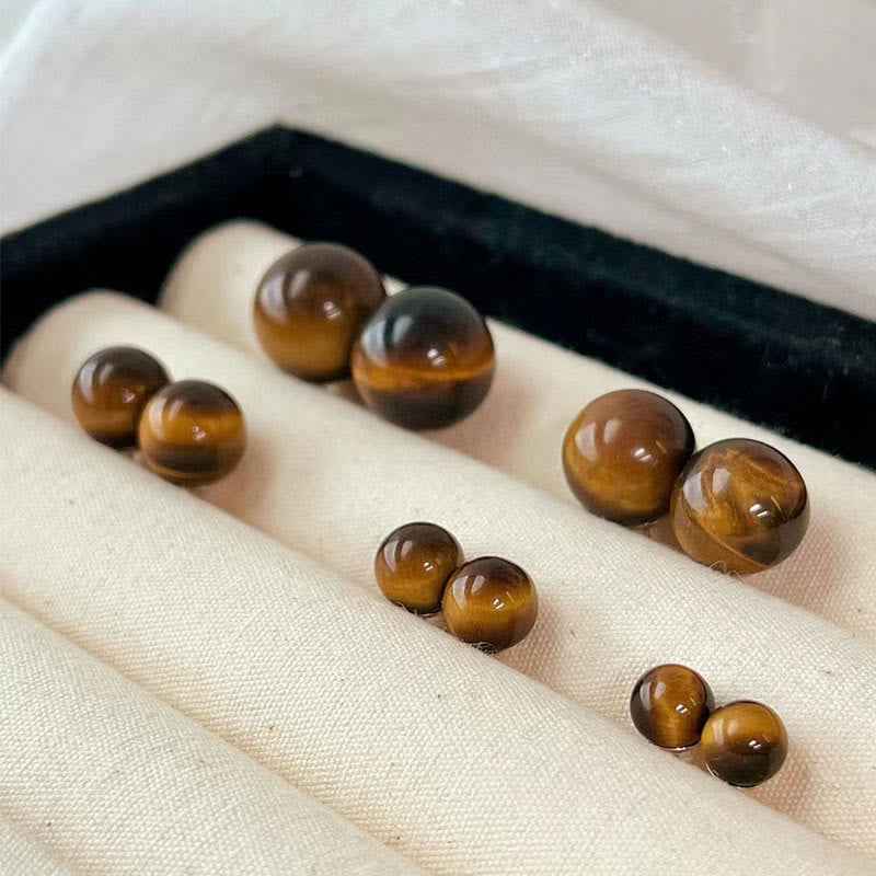 Fortune Jewel Simple Tiger Eye Retro Round Protection Stud Earrings