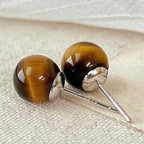 Fortune Jewel Simple Tiger Eye Retro Round Protection Stud Earrings