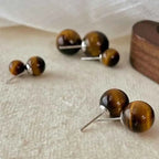 Fortune Jewel Simple Tiger Eye Retro Round Protection Stud Earrings