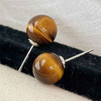 Fortune Jewel Simple Tiger Eye Retro Round Protection Stud Earrings