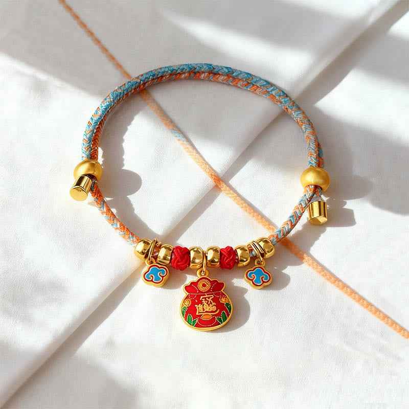Fortune Jewel Colorful String Bead Plaited Fu Character Protection Adjustable Cats Dogs Pet Collar
