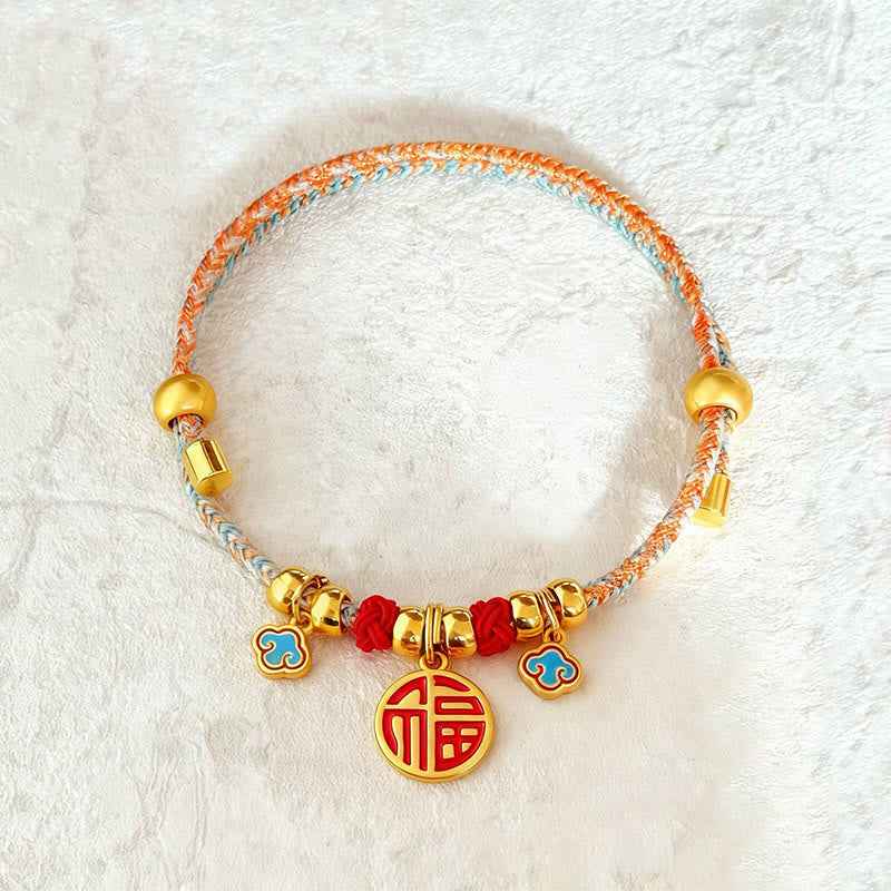 Fortune Jewel Colorful String Bead Plaited Fu Character Protection Adjustable Cats Dogs Pet Collar