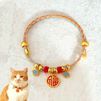Fortune Jewel Colorful String Bead Plaited Fu Character Protection Adjustable Cats Dogs Pet Collar