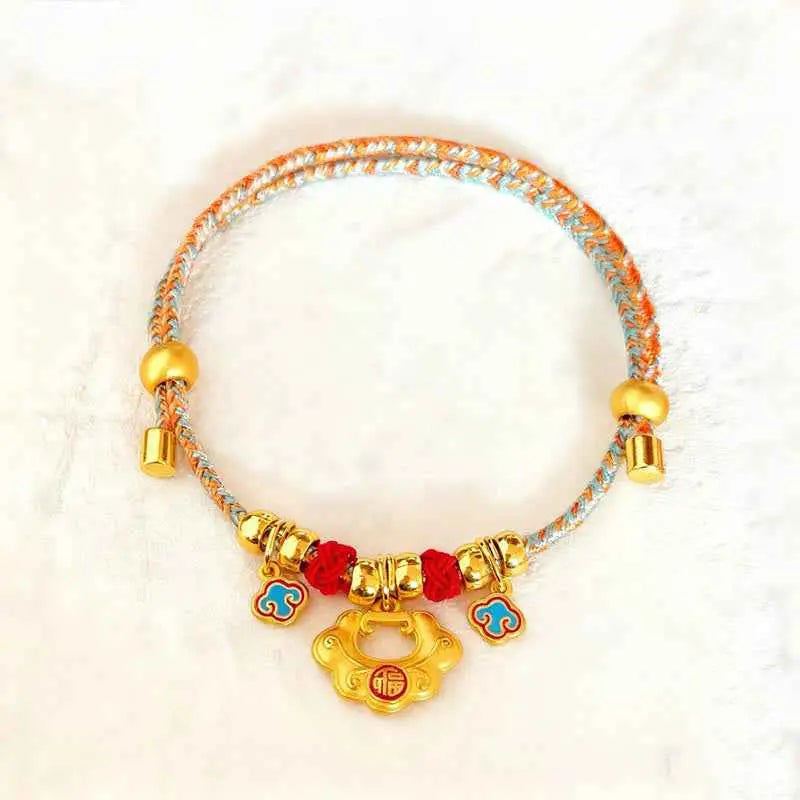 Fortune Jewel Colorful String Bead Plaited Fu Character Protection Adjustable Cats Dogs Pet Collar