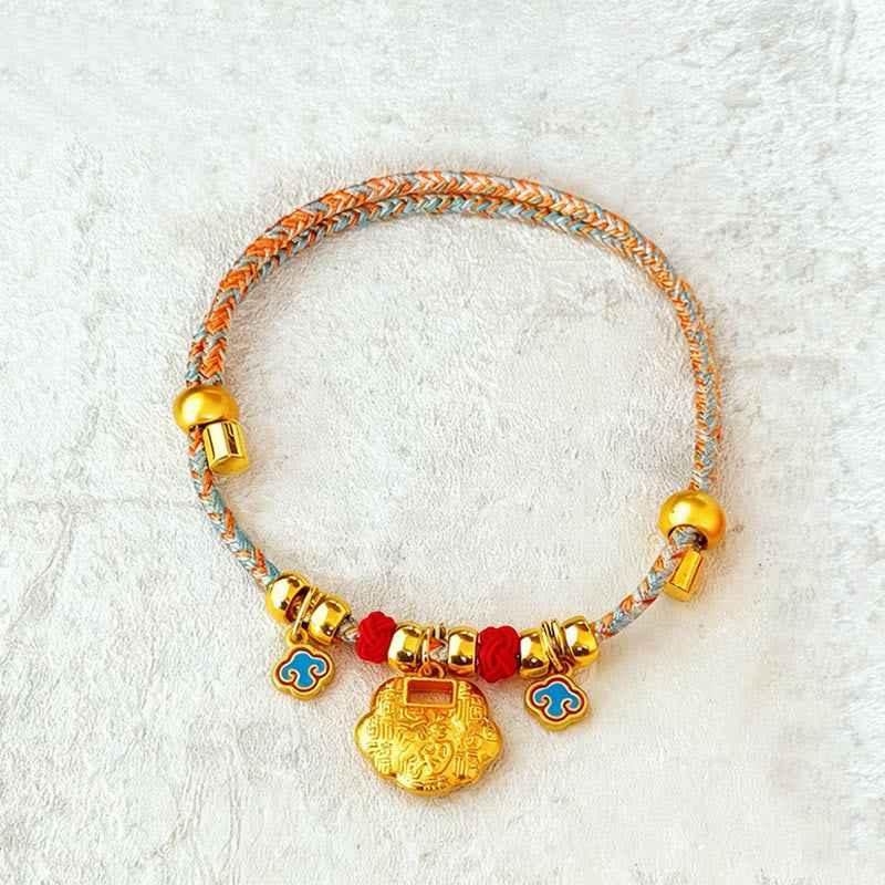 Fortune Jewel Colorful String Bead Plaited Fu Character Protection Adjustable Cats Dogs Pet Collar