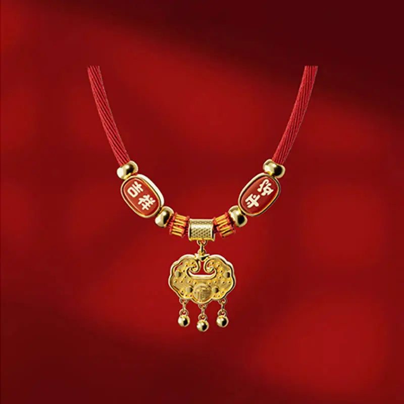 Fortune Jewel Red String Bead Fu Character Luck Adjustable Cats Dogs Pet Collar