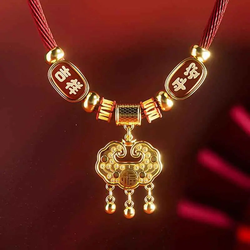 Fortune Jewel Red String Bead Fu Character Luck Adjustable Cats Dogs Pet Collar