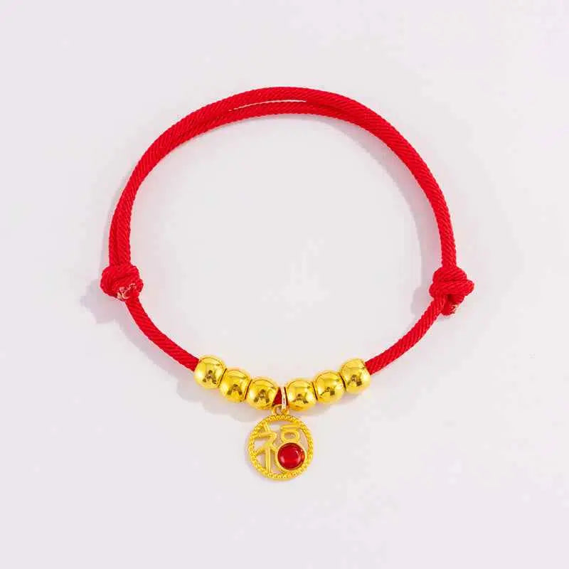 Fortune Jewel Red String Bead Yuanbao Fu Character Protection Adjustable Cats Dogs Pet Collar