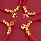 Fortune Jewel Red String Bead Yuanbao Fu Character Protection Adjustable Cats Dogs Pet Collar