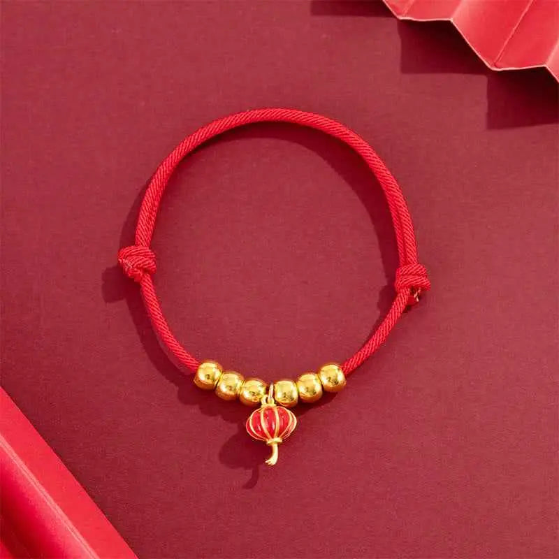 Fortune Jewel Red String Bead Yuanbao Fu Character Protection Adjustable Cats Dogs Pet Collar