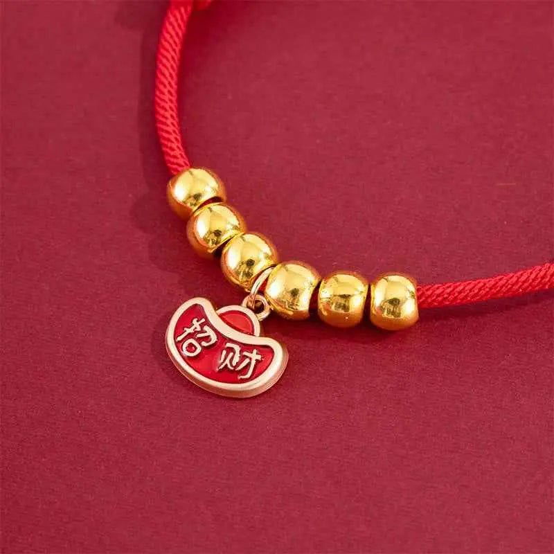 Fortune Jewel Red String Bead Yuanbao Fu Character Protection Adjustable Cats Dogs Pet Collar