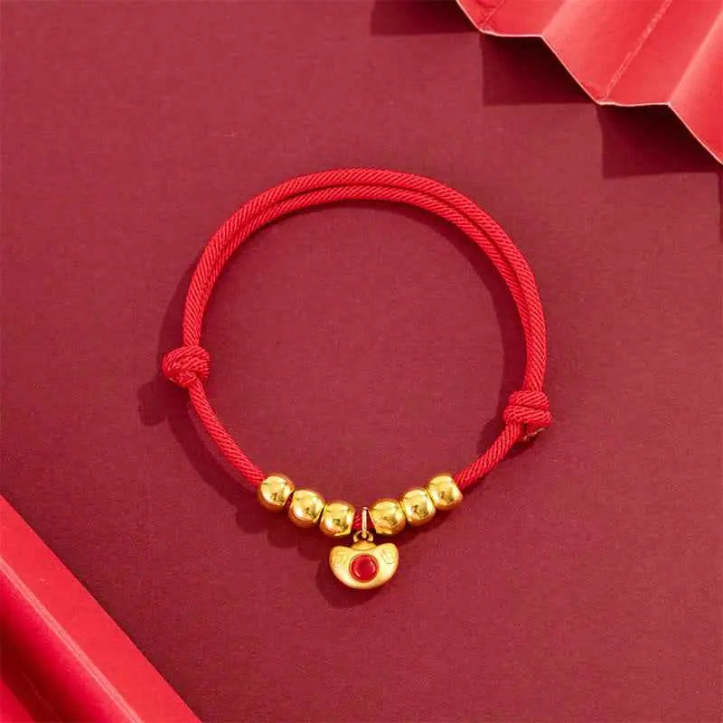 Fortune Jewel Red String Bead Yuanbao Fu Character Protection Adjustable Cats Dogs Pet Collar