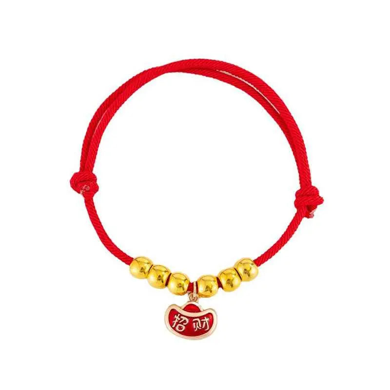 Fortune Jewel Red String Bead Yuanbao Fu Character Protection Adjustable Cats Dogs Pet Collar