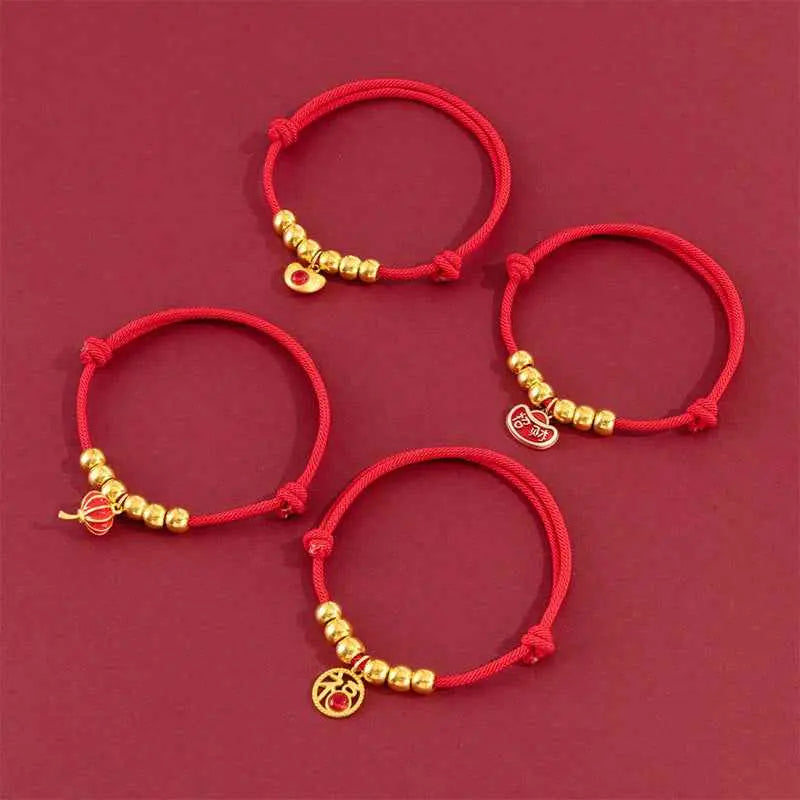 Fortune Jewel Red String Bead Yuanbao Fu Character Protection Adjustable Cats Dogs Pet Collar