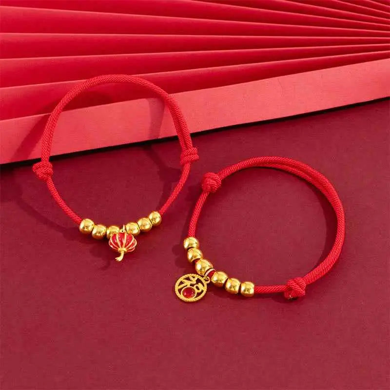 Fortune Jewel Red String Bead Yuanbao Fu Character Protection Adjustable Cats Dogs Pet Collar