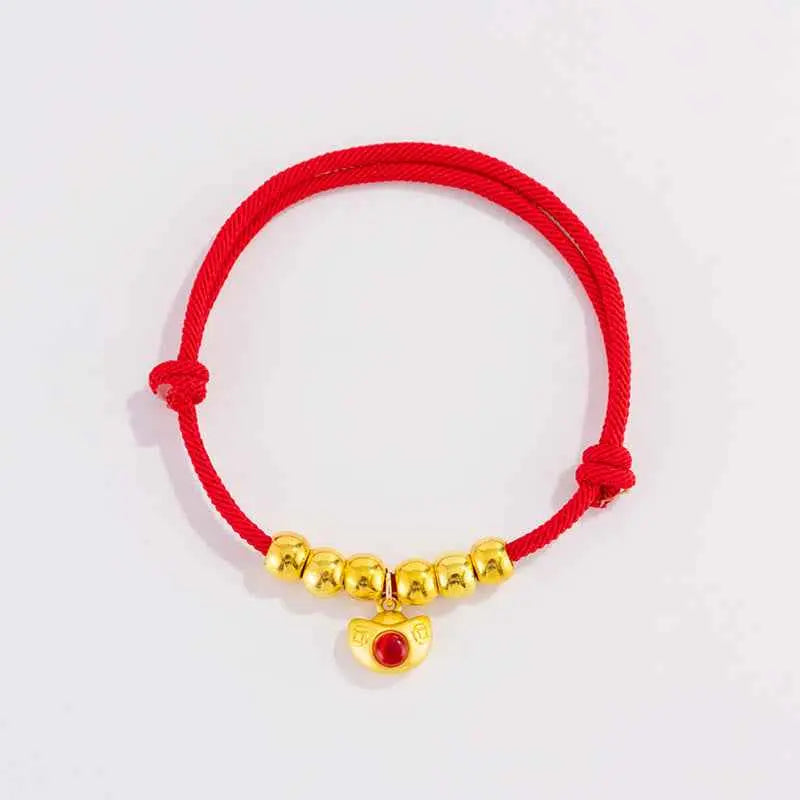 Fortune Jewel Red String Bead Yuanbao Fu Character Protection Adjustable Cats Dogs Pet Collar