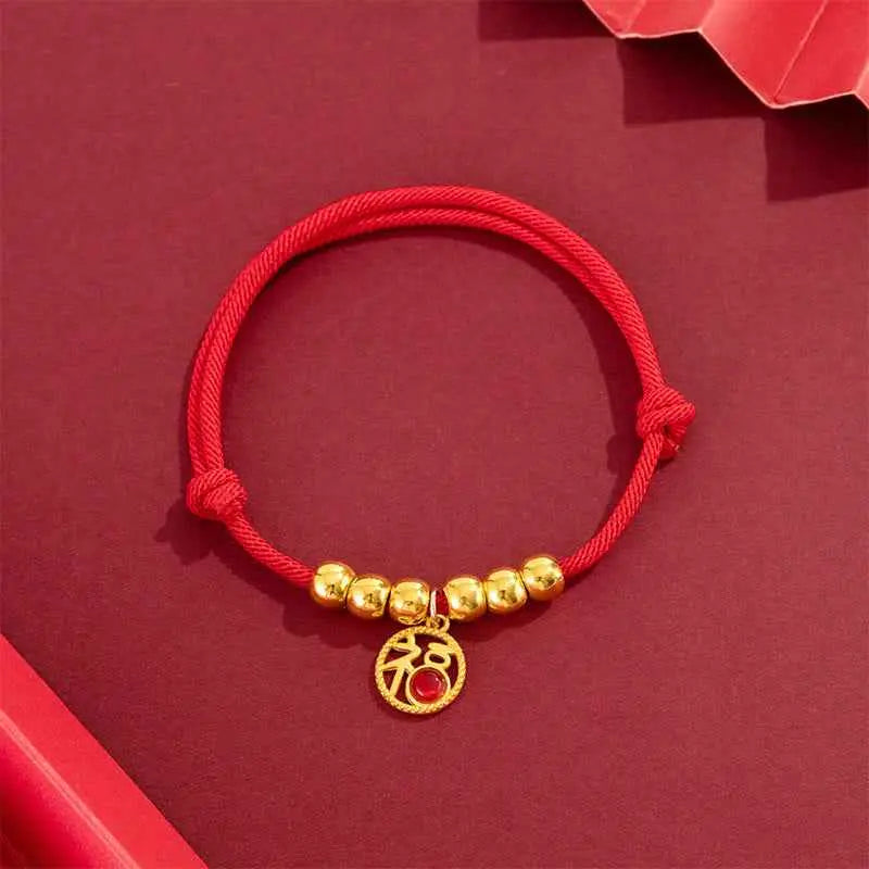 Fortune Jewel Red String Bead Yuanbao Fu Character Protection Adjustable Cats Dogs Pet Collar