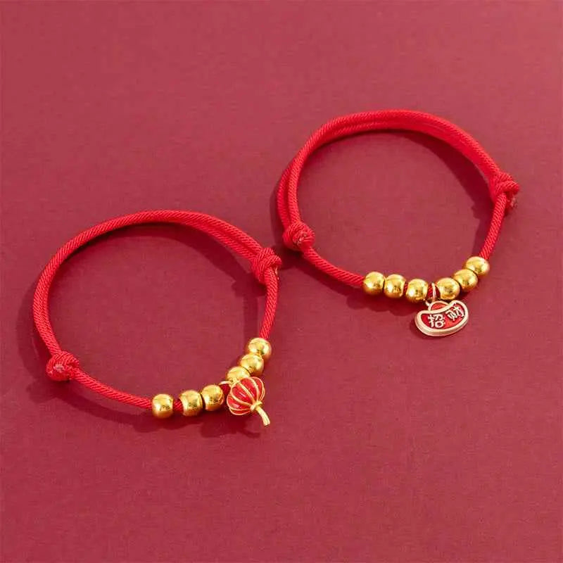 Fortune Jewel Red String Bead Yuanbao Fu Character Protection Adjustable Cats Dogs Pet Collar