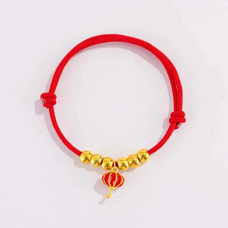 Fortune Jewel Red String Bead Yuanbao Fu Character Protection Adjustable Cats Dogs Pet Collar