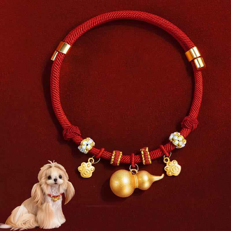 Fortune Jewel Red String Bead Compass Gourd Protection Adjustable Cats Dogs Pet Collar