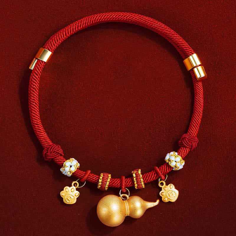 Fortune Jewel Red String Bead Compass Gourd Protection Adjustable Cats Dogs Pet Collar