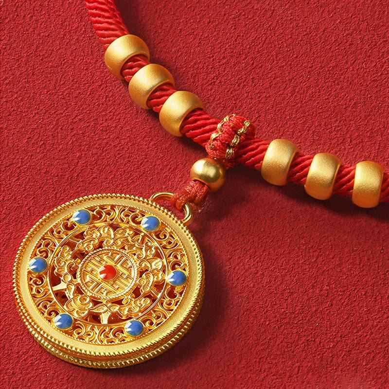 Fortune Jewel Red String Bead Compass Gourd Protection Adjustable Cats Dogs Pet Collar
