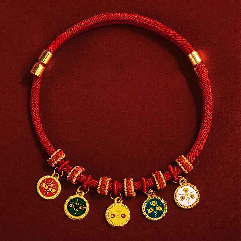 Fortune Jewel Red String Bead Compass Gourd Protection Adjustable Cats Dogs Pet Collar