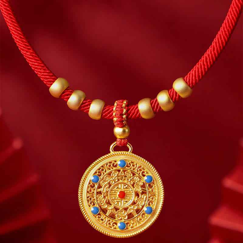 Fortune Jewel Red String Bead Compass Gourd Protection Adjustable Cats Dogs Pet Collar