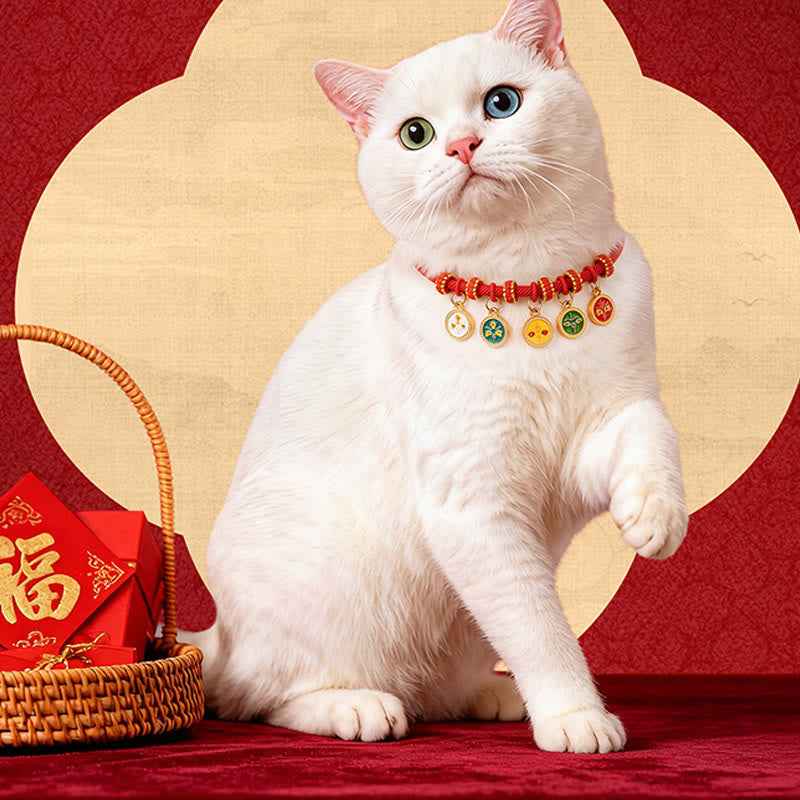 Fortune Jewel Red String Bead Compass Gourd Protection Adjustable Cats Dogs Pet Collar