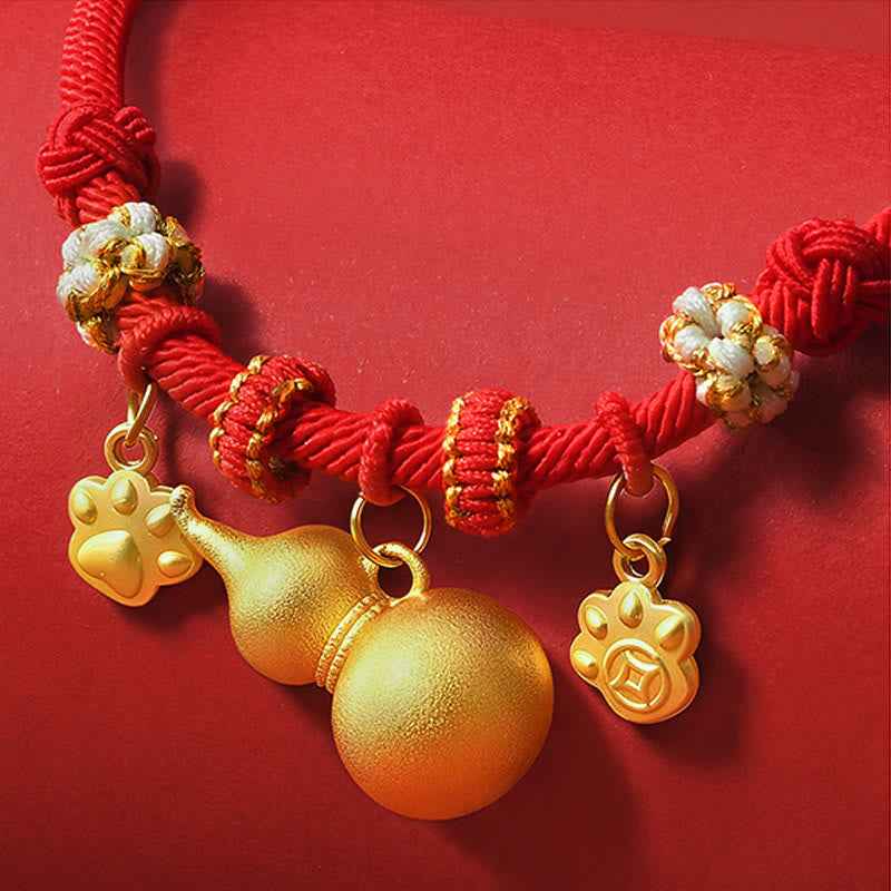 Fortune Jewel Red String Bead Compass Gourd Protection Adjustable Cats Dogs Pet Collar