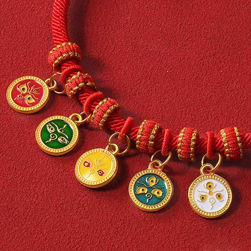 Fortune Jewel Red String Bead Compass Gourd Protection Adjustable Cats Dogs Pet Collar