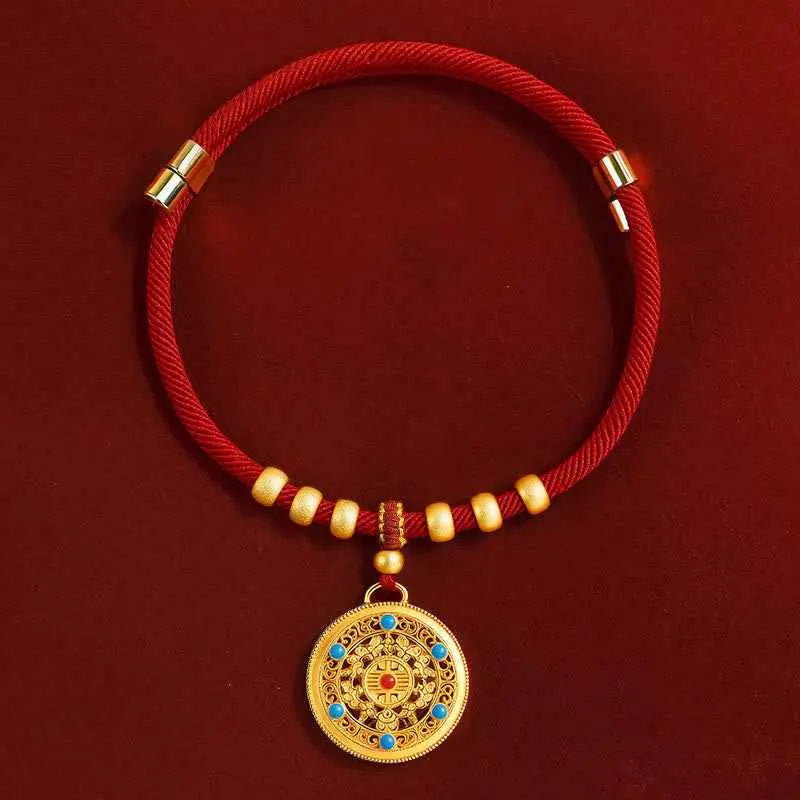 Fortune Jewel Red String Bead Compass Gourd Protection Adjustable Cats Dogs Pet Collar